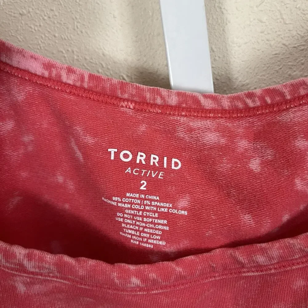 Torrid Active Mineral Wash Off Shoulder Sweatshirt Shorts Set Plus 2X Pink